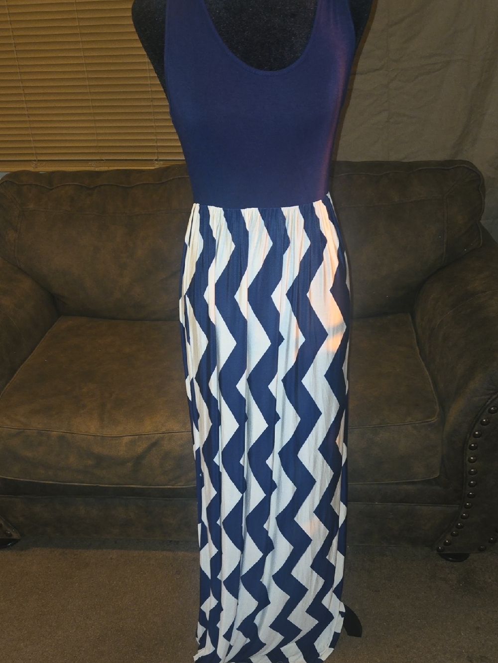 Chevron Print Navy & White Maxi Skirt - Classic Women's Long Skirt